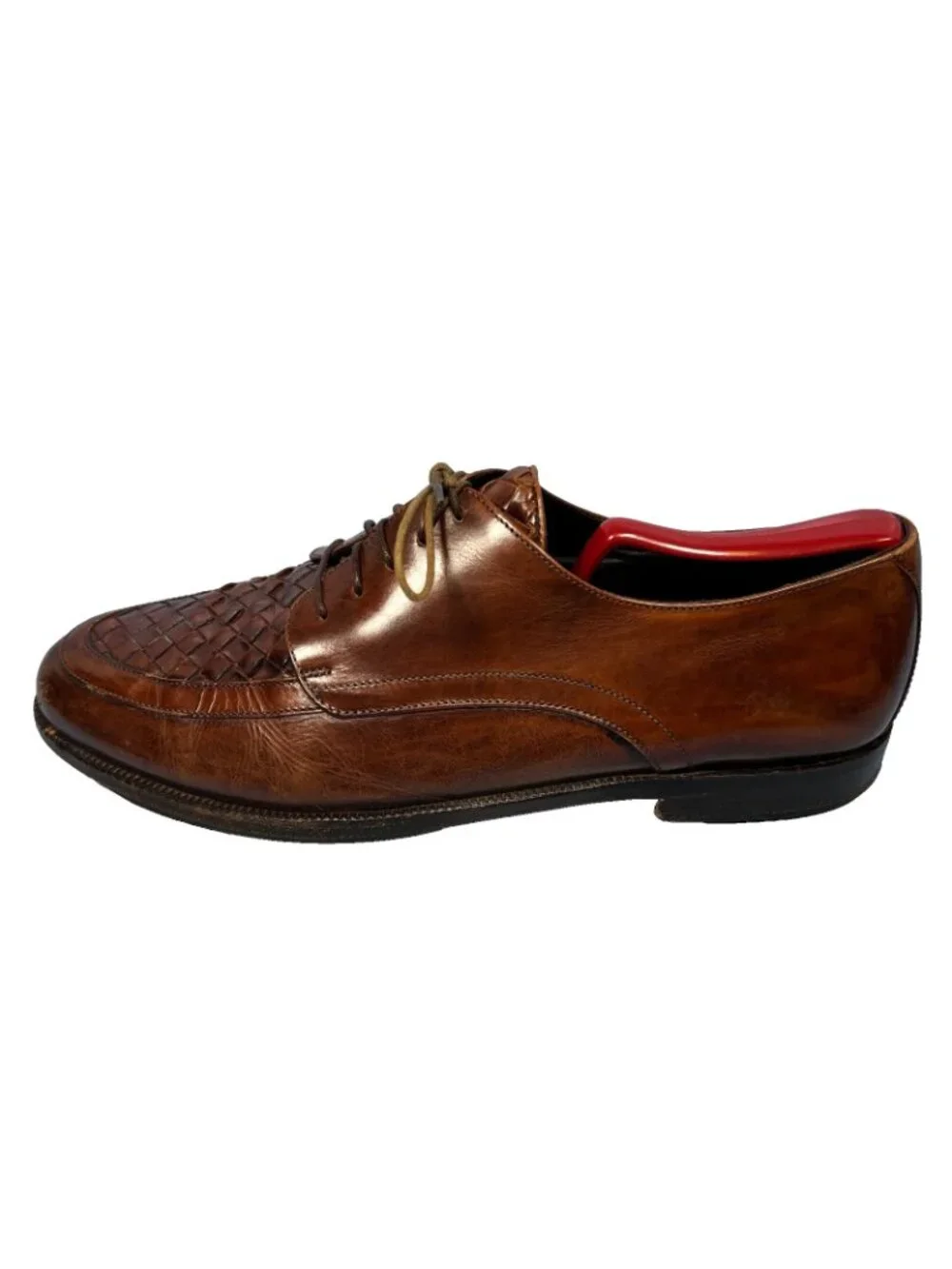Cole Haan Bragano 9.5 Brown Woven Leather Dress Shoes Made In Italy Vibram Soles